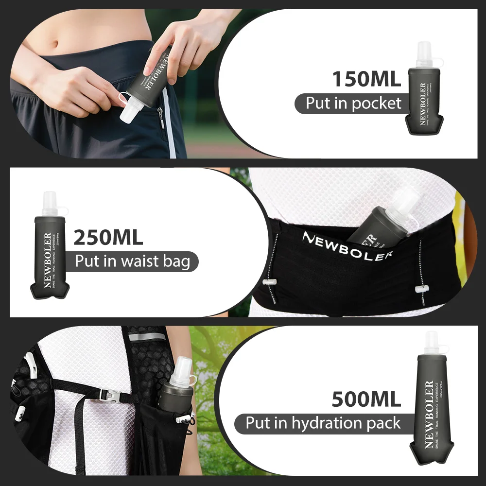 150/250/500ml Sport Water Bottle TPU Folding Soft Flask Drink Portable Water Bottle Running Hiking Bicycle Fitness Water Bag
