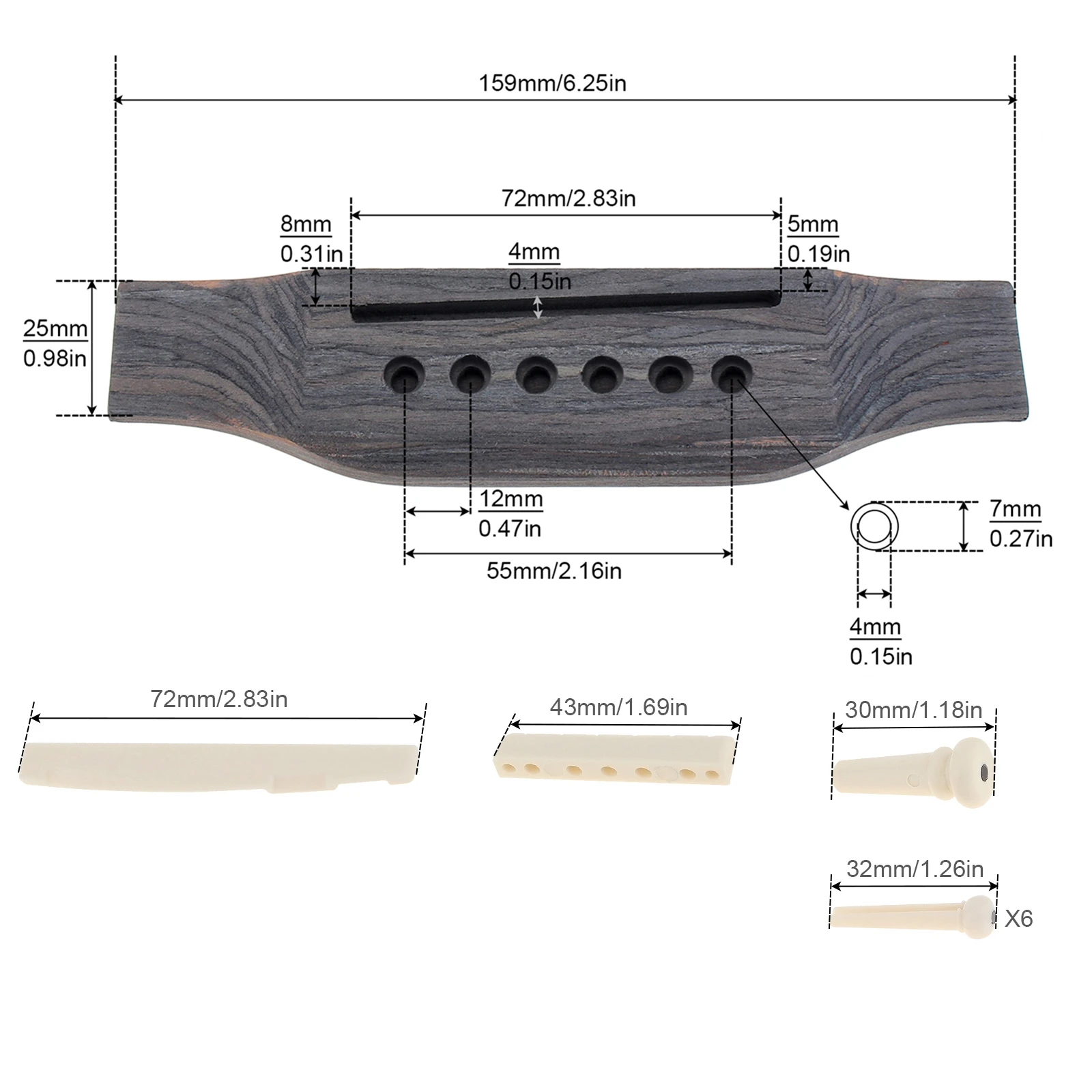 1 Set Wood Acoustic Guitar Bridge Bridge Pins / Saddle / Nut Saddle Guitar Parts for 40 41 Inch Acoustic Folk Guitar