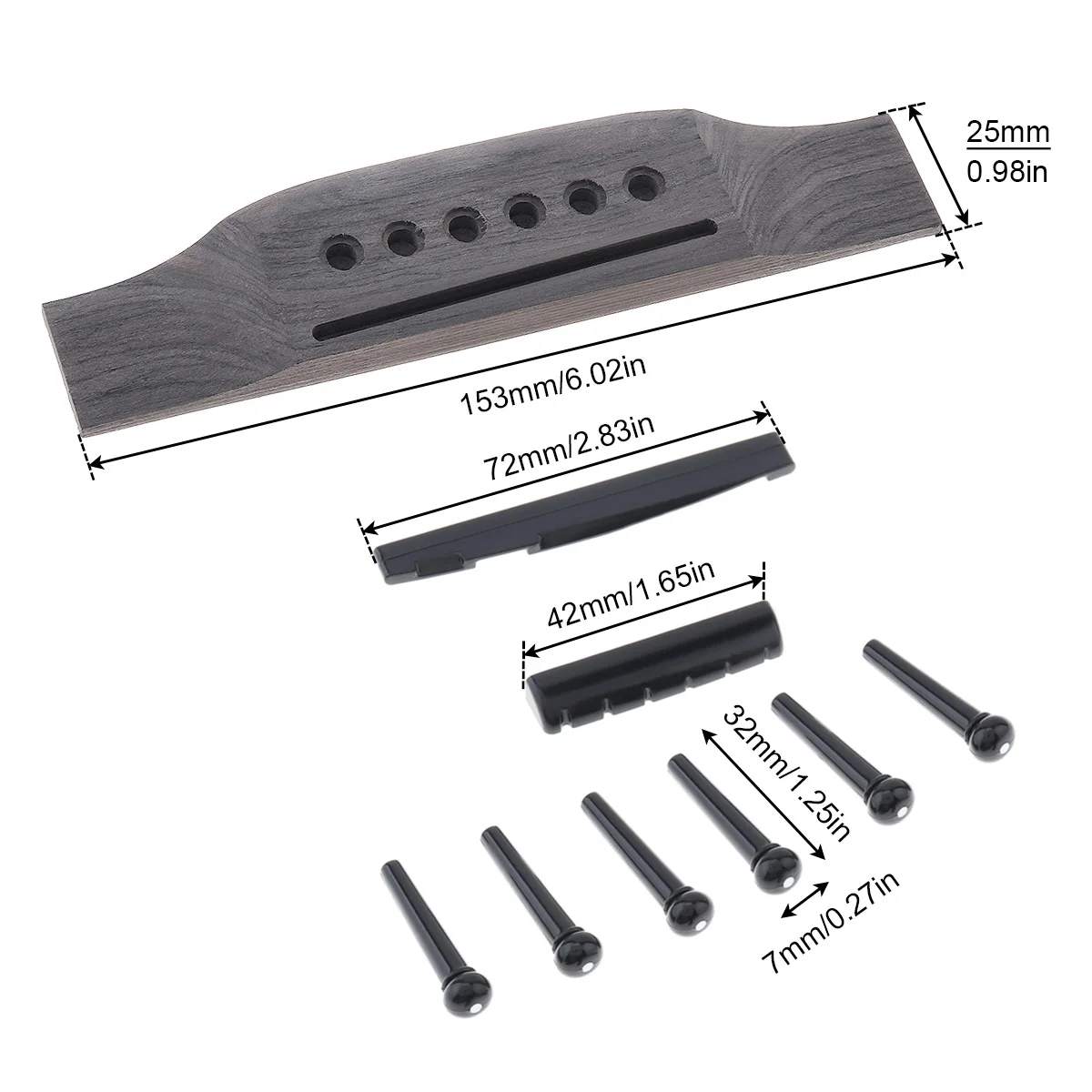 1 Set Wood Acoustic Guitar Bridge Bridge Pins / Saddle / Nut Saddle Guitar Parts for 40 41 Inch Acoustic Folk Guitar