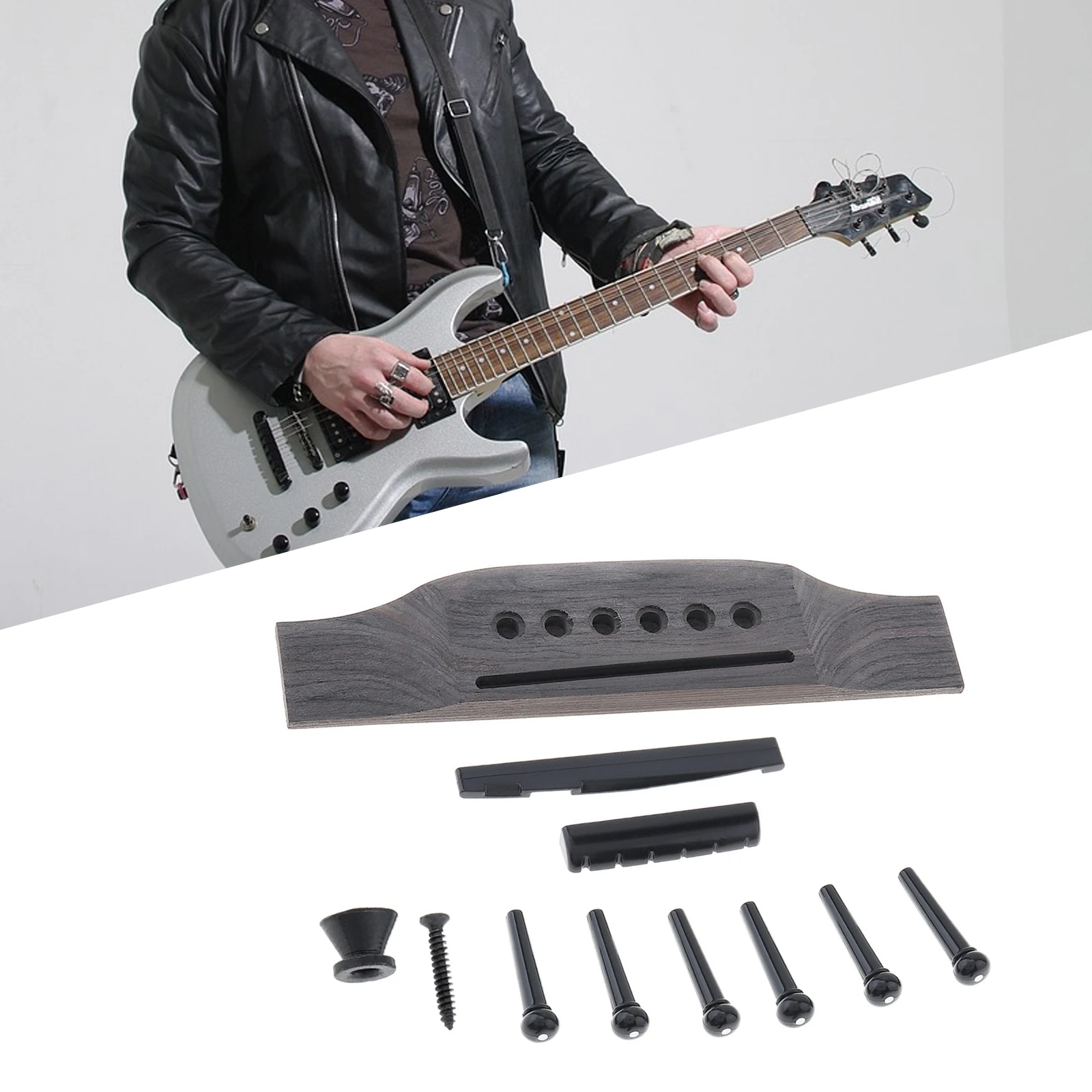 1 Set Wood Acoustic Guitar Bridge Bridge Pins / Saddle / Nut Saddle Guitar Parts for 40 41 Inch Acoustic Folk Guitar