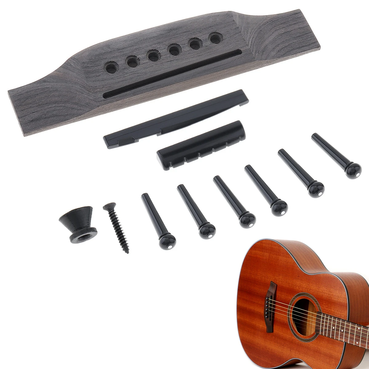 1 Set Wood Acoustic Guitar Bridge Bridge Pins / Saddle / Nut Saddle Guitar Parts for 40 41 Inch Acoustic Folk Guitar