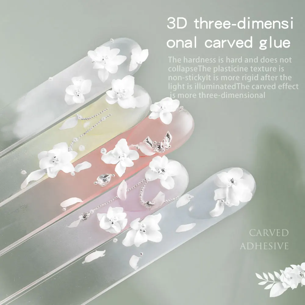 5ml 3D Flower Gel Non-Stick Carving Glue Pearl White Satin Nail Art DIY Sculpting Gel for Manicure Extension Salon Use