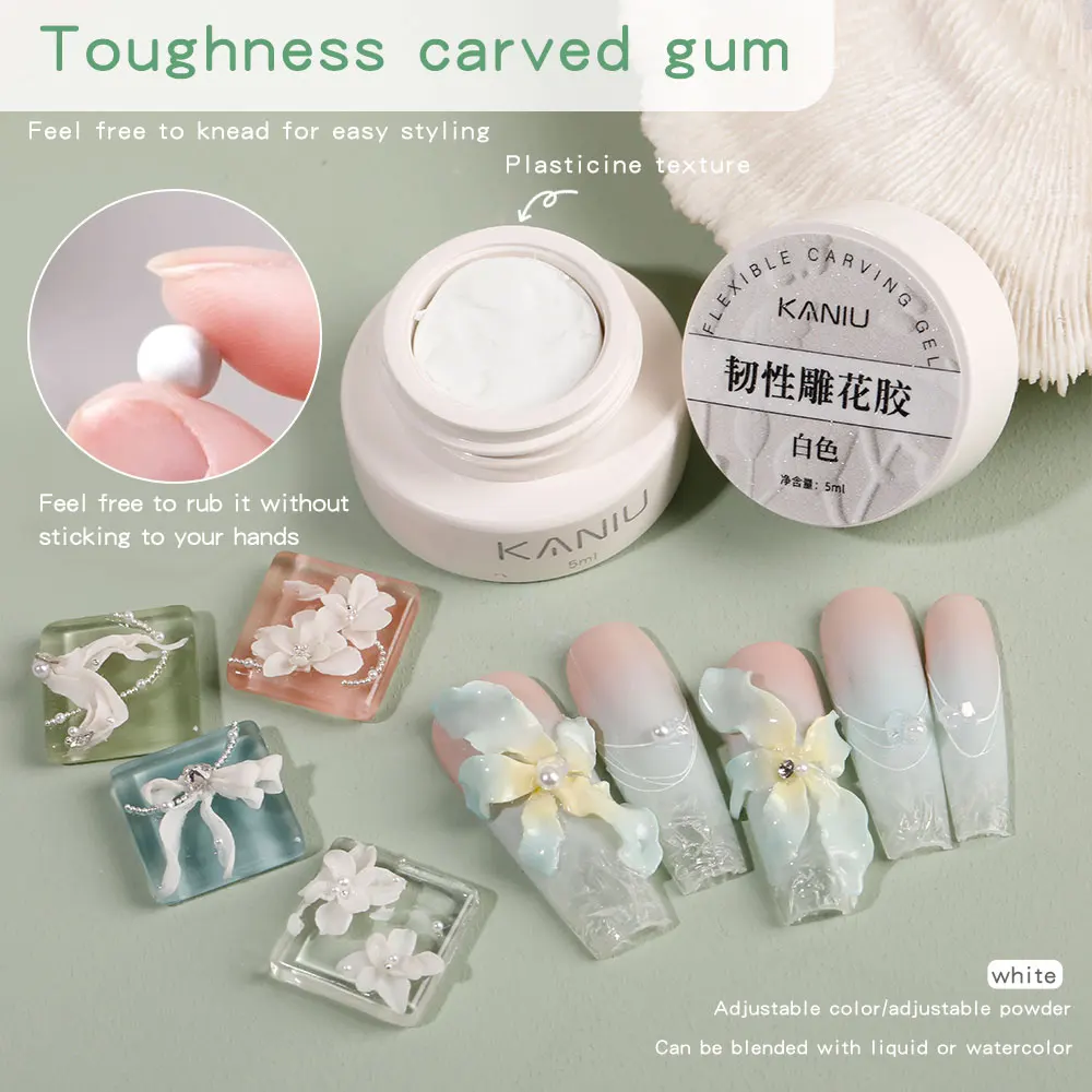 5ml 3D Flower Gel Non-Stick Carving Glue Pearl White Satin Nail Art DIY Sculpting Gel for Manicure Extension Salon Use