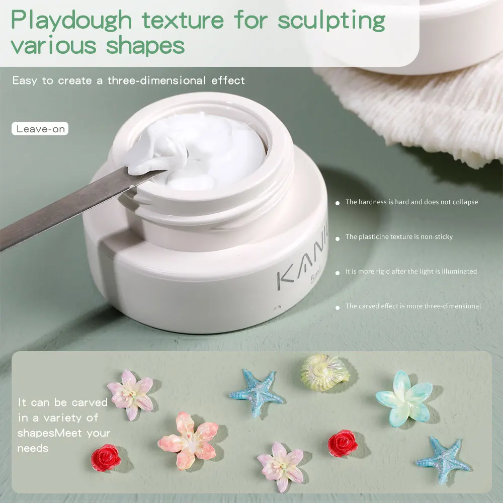 5ml 3D Flower Gel Non-Stick Carving Glue Pearl White Satin Nail Art DIY Sculpting Gel for Manicure Extension Salon Use