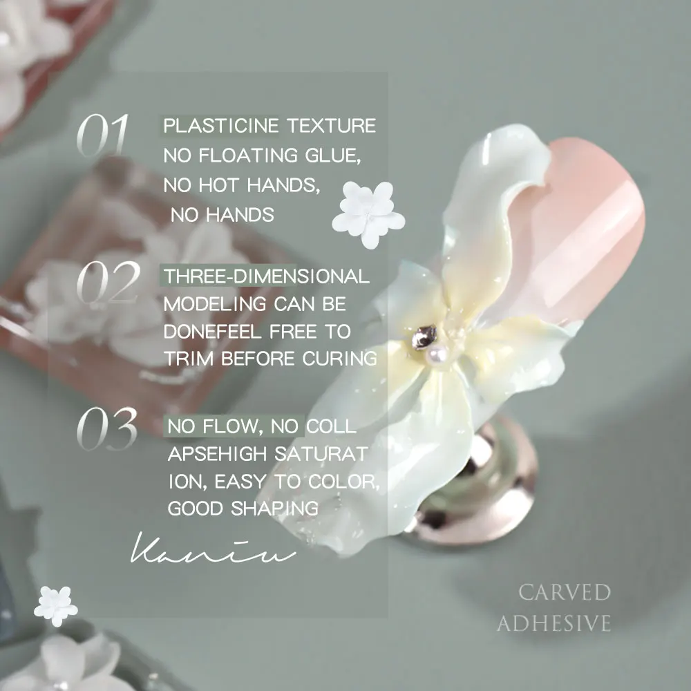 5ml 3D Flower Gel Non-Stick Carving Glue Pearl White Satin Nail Art DIY Sculpting Gel for Manicure Extension Salon Use