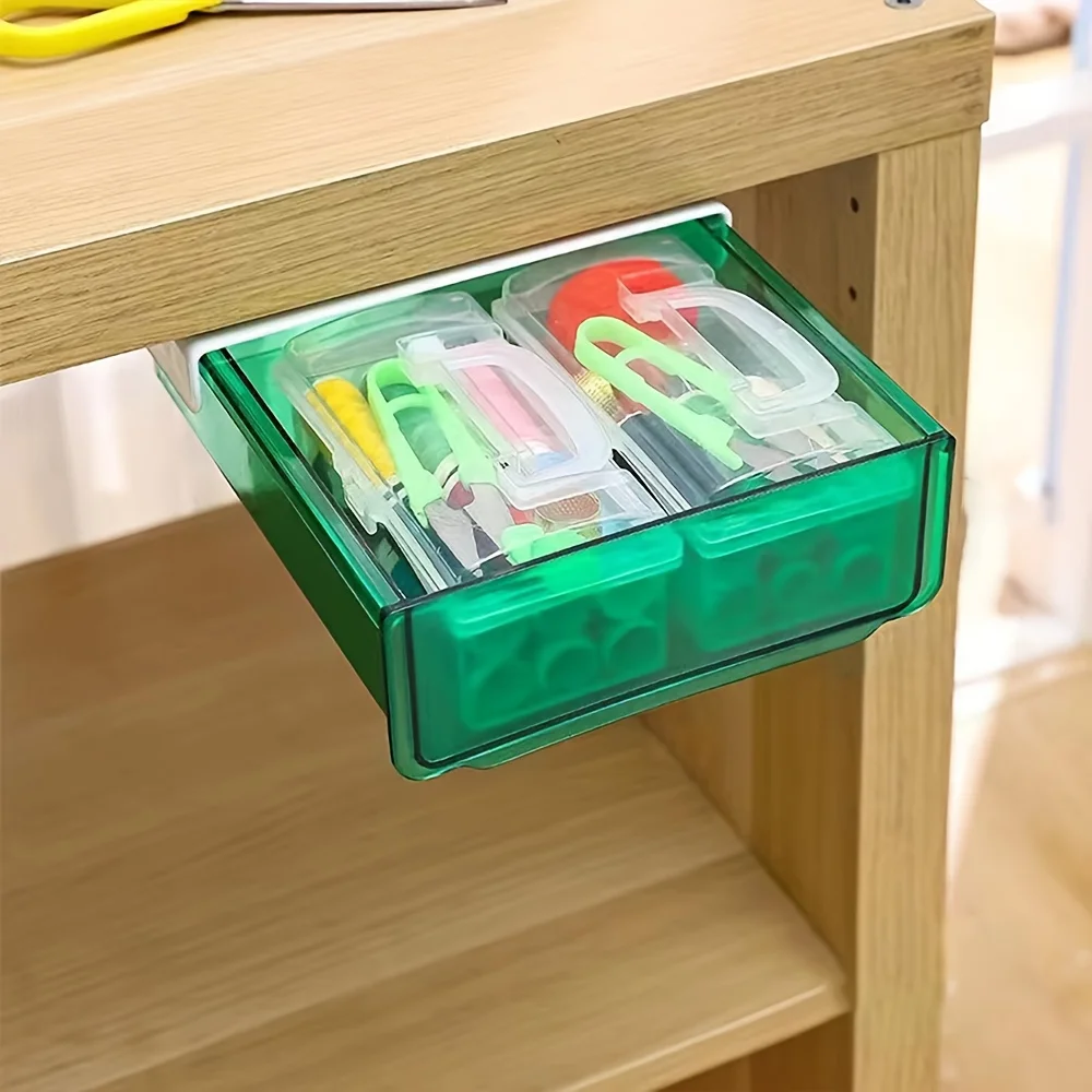 Under-Desk Drawer Storage Box - No-Drill Invisible Organizer, Pull-Out Office Desk Bottom Storage Box