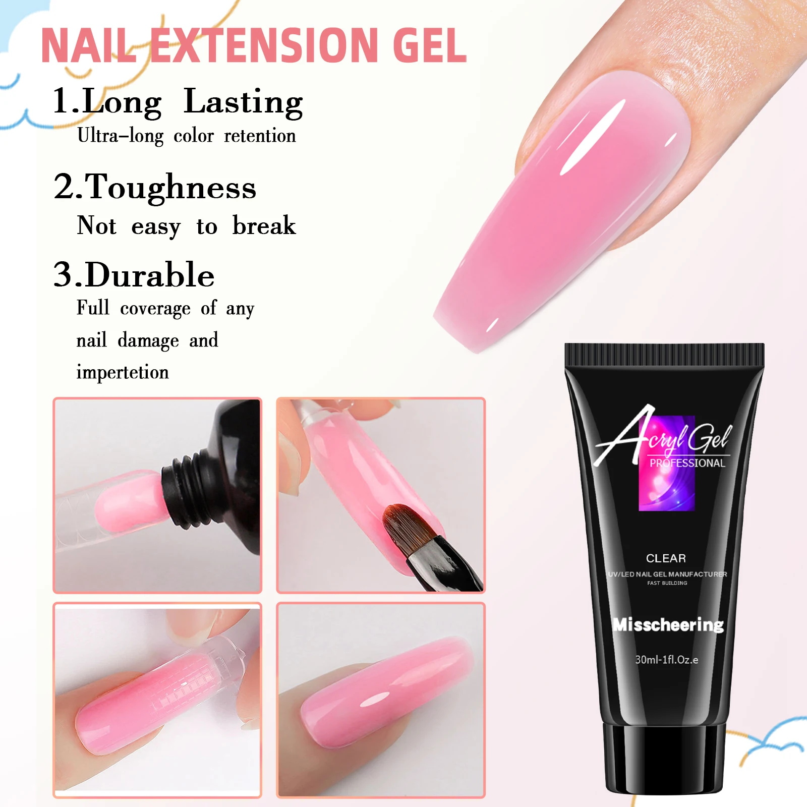 30ml Solid Color Nail Extension Gel Nail Build Poly Acrylic Gel Uv Led Quick Extension Of Crystal Model Painless Crystal Glue