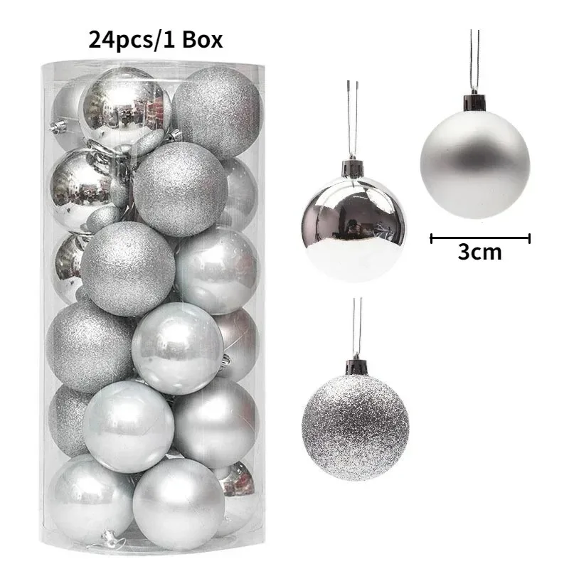 24Pcs 3cm Christmas Balls Christmas Tree Decoration Xmas Hanging Tree Pendants Home Party Christmas Tree Decor New Year Gifts