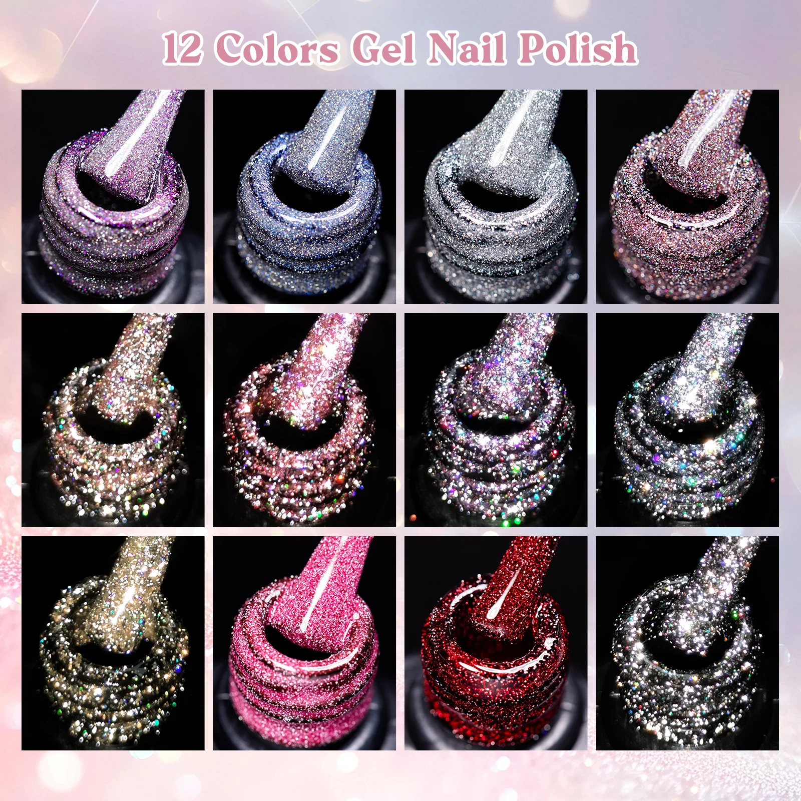 8/12pcs Glitter Gel Nail Polish Set Sparkling Glitter Semi Permanent Soak Off UV Gel Varnish Manicure With Box DIY Nail Supplies
