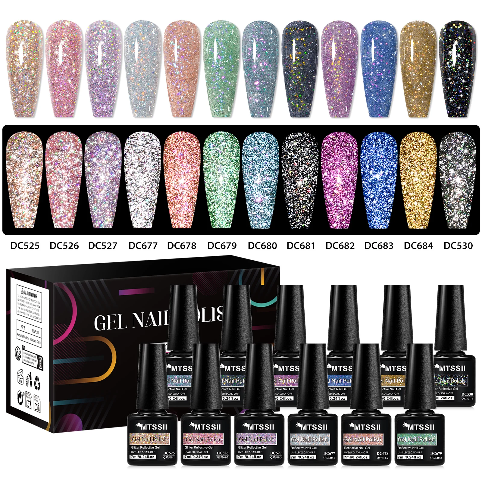 8/12pcs Glitter Gel Nail Polish Set Sparkling Glitter Semi Permanent Soak Off UV Gel Varnish Manicure With Box DIY Nail Supplies