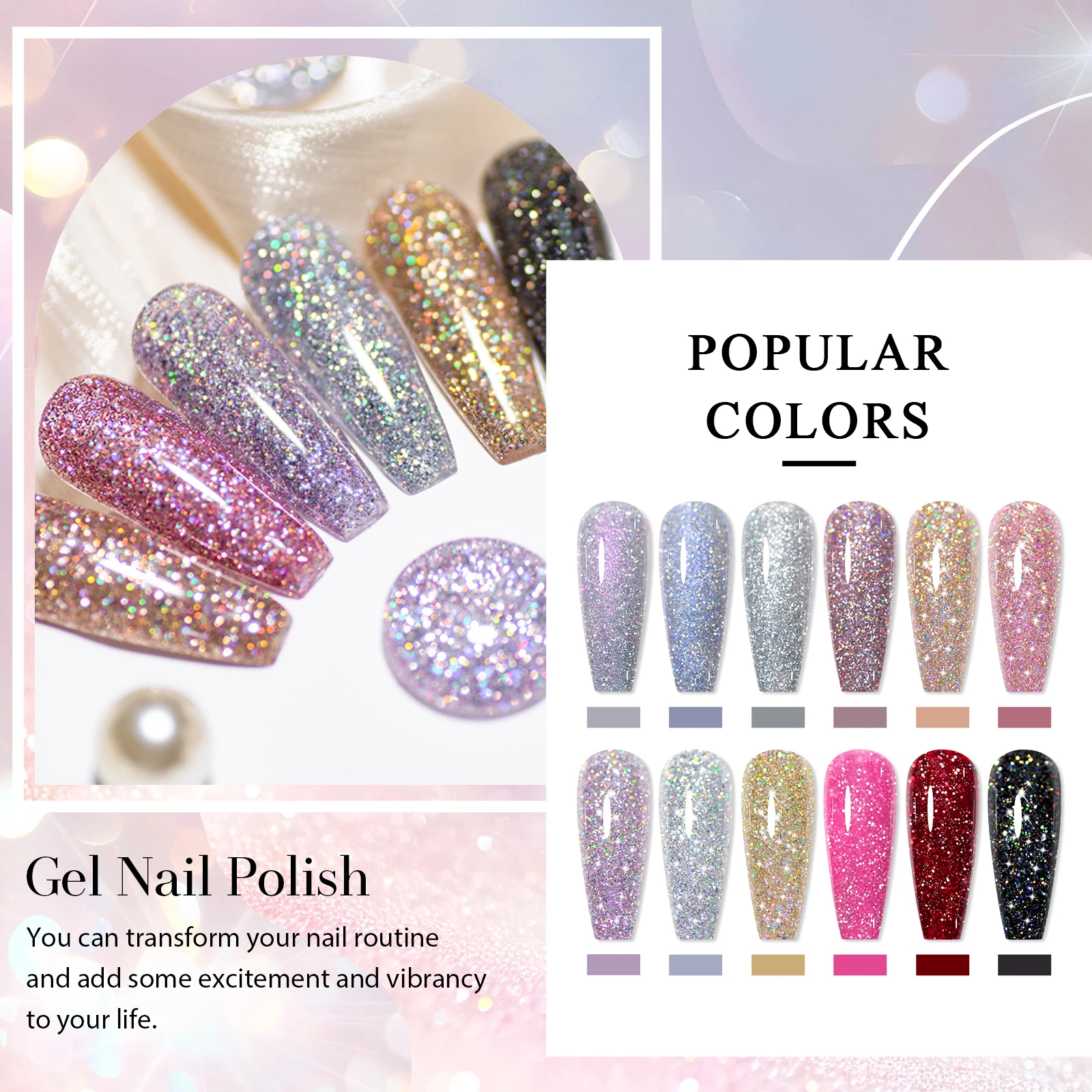 8/12pcs Glitter Gel Nail Polish Set Sparkling Glitter Semi Permanent Soak Off UV Gel Varnish Manicure With Box DIY Nail Supplies
