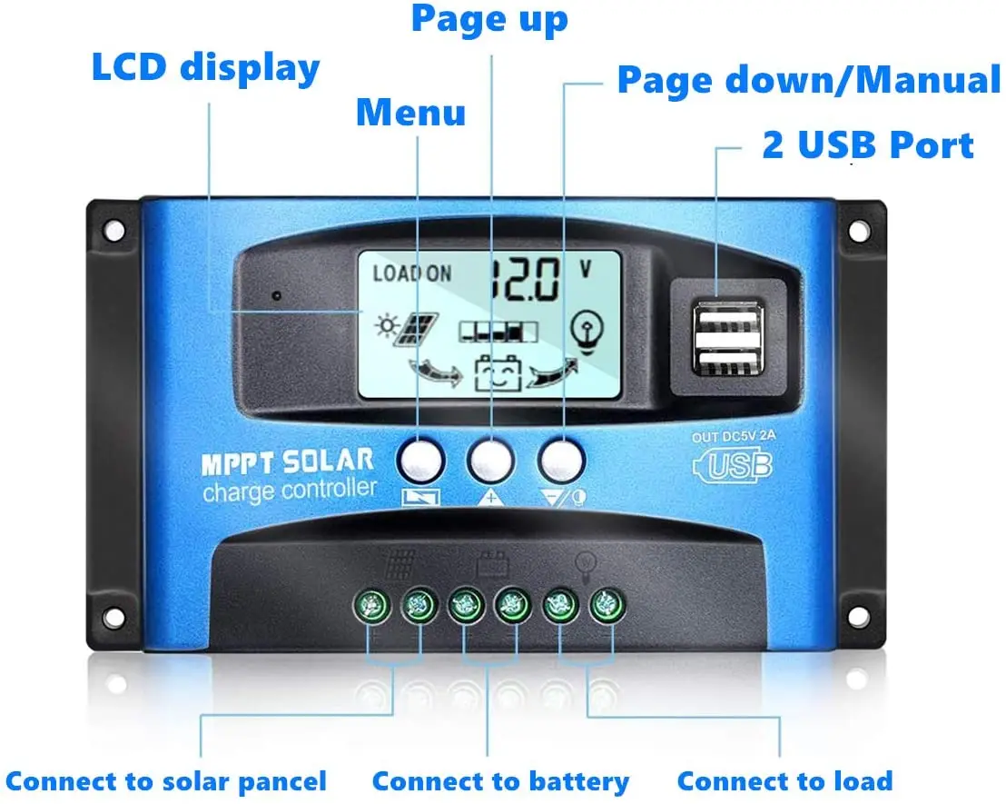 Y&H MPPT Solar Charge Controller 40A 60A 100A with Load/Dual USB /LCD 12V 24V Auto Solar Panel Charger Regulator