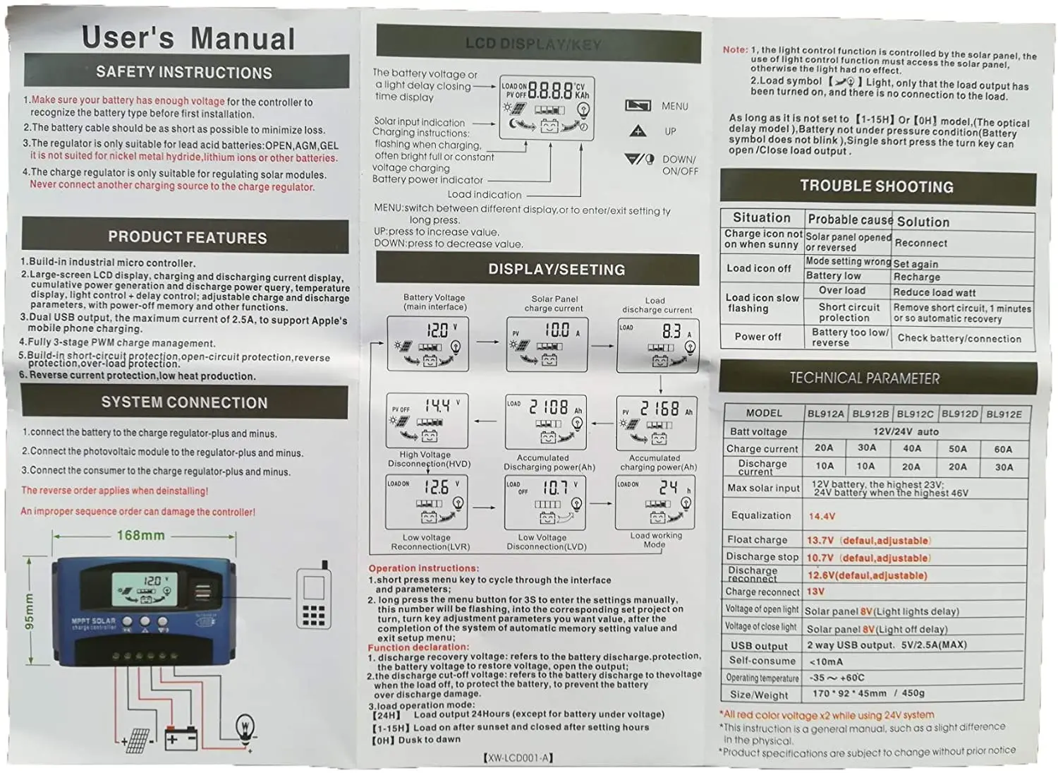 Y&H MPPT Solar Charge Controller 40A 60A 100A with Load/Dual USB /LCD 12V 24V Auto Solar Panel Charger Regulator
