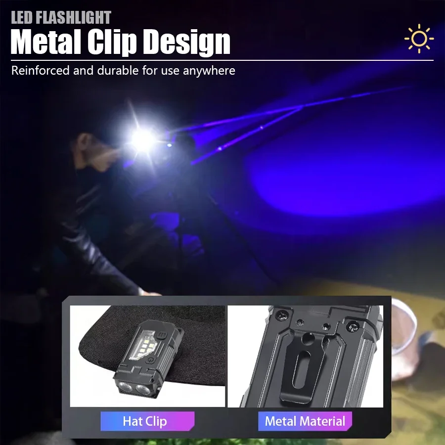 Mini Keychain EDC Flashlight Rechargeable Magnetic Torch Super Bright Pocket LED Torch Pen Clip Headlamp Outdoor Fishing Lamp