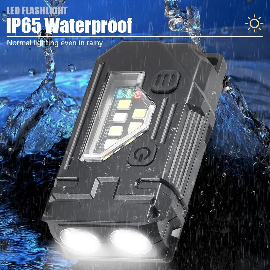 Mini Keychain EDC Flashlight Rechargeable Magnetic Torch Super Bright Pocket LED Torch Pen Clip Headlamp Outdoor Fishing Lamp