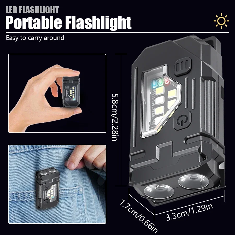 Mini Keychain EDC Flashlight Rechargeable Magnetic Torch Super Bright Pocket LED Torch Pen Clip Headlamp Outdoor Fishing Lamp