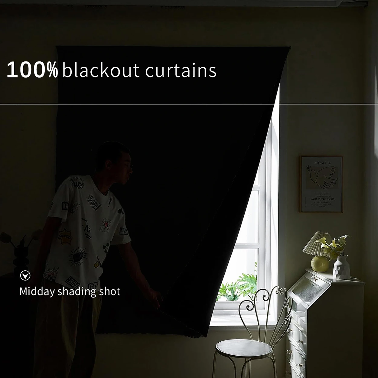 1Pc Self-Adhesive Portable 100% Blackout Curtains, Punch-Free Sunshade Curtains - Heat Insulation, Easy Installation, Available for All Seasons