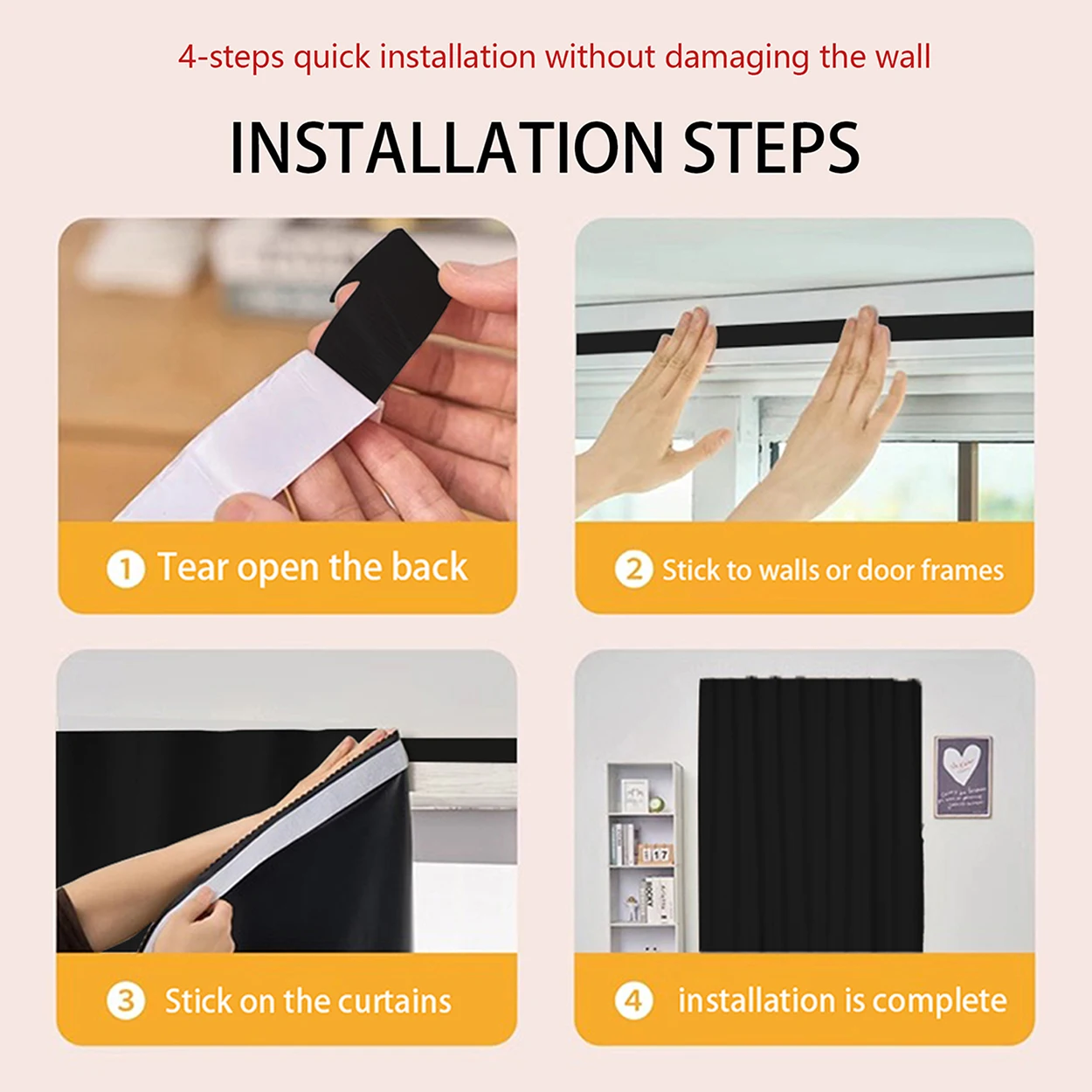 1Pc Self-Adhesive Portable 100% Blackout Curtains, Punch-Free Sunshade Curtains - Heat Insulation, Easy Installation, Available for All Seasons