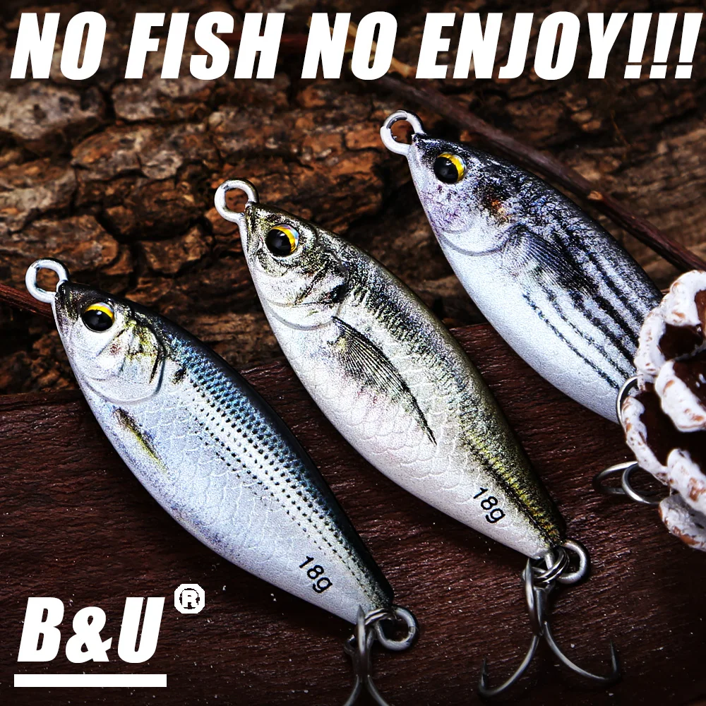 B&U Metal Jig Spinner Spoon Bait Sinking 3D Eye Color Laser Spinning Gear Luring Cast Fishing Tackle Blade Hook Pesca VIB Lure