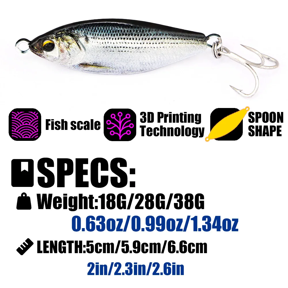 B&U Metal Jig Spinner Spoon Bait Sinking 3D Eye Color Laser Spinning Gear Luring Cast Fishing Tackle Blade Hook Pesca VIB Lure