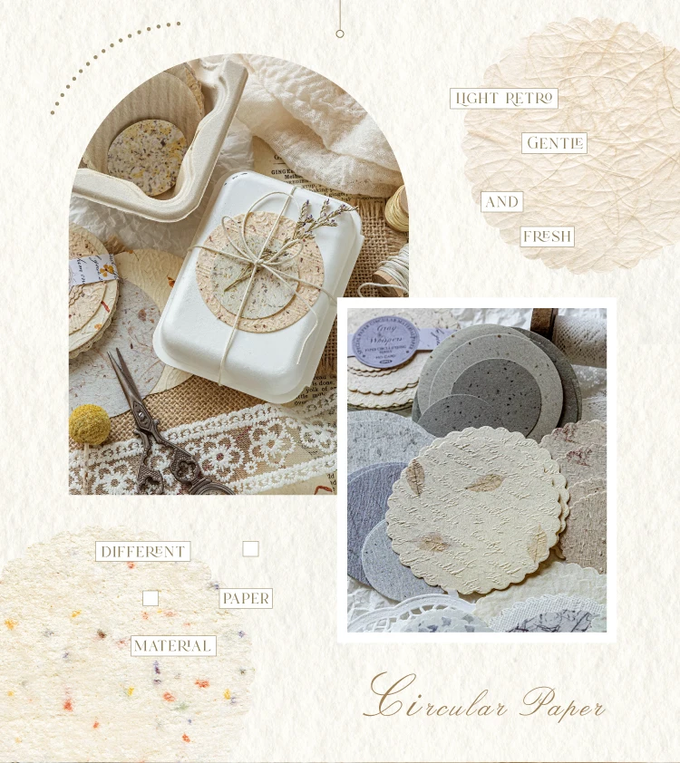 JIANQI 50 pcs Craft Vintage Scrapbooking Paper Kawaii Art Junk Journal Deco Sticker rotundity emboss DIY Material Paper