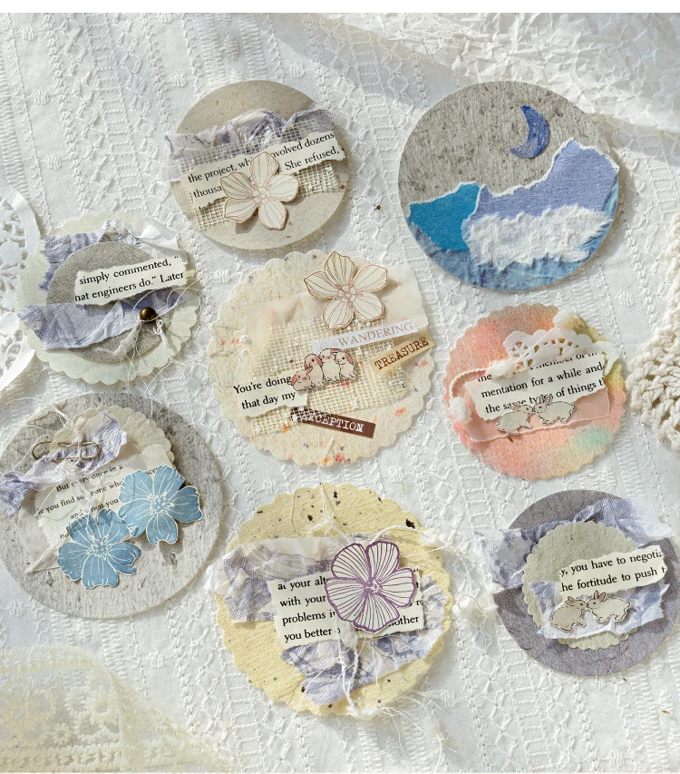 JIANQI 50 pcs Craft Vintage Scrapbooking Paper Kawaii Art Junk Journal Deco Sticker rotundity emboss DIY Material Paper