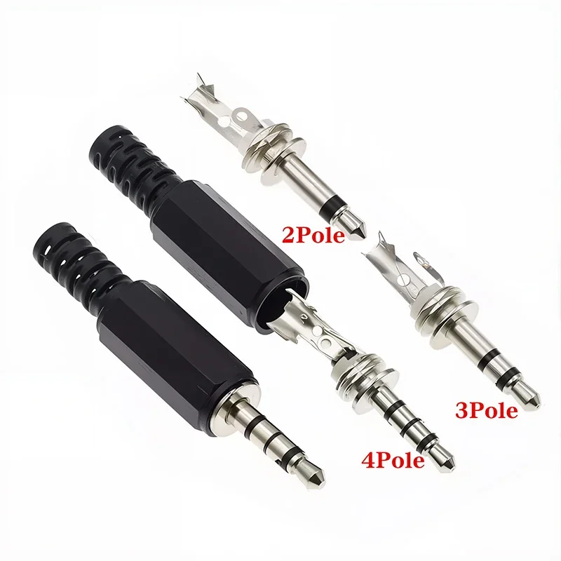 5Pcs 3.5mm Mono Stereo Plug For Microphone Headphone Connector, 2-Pole/3-Pole/4-Pole Audio Adapter