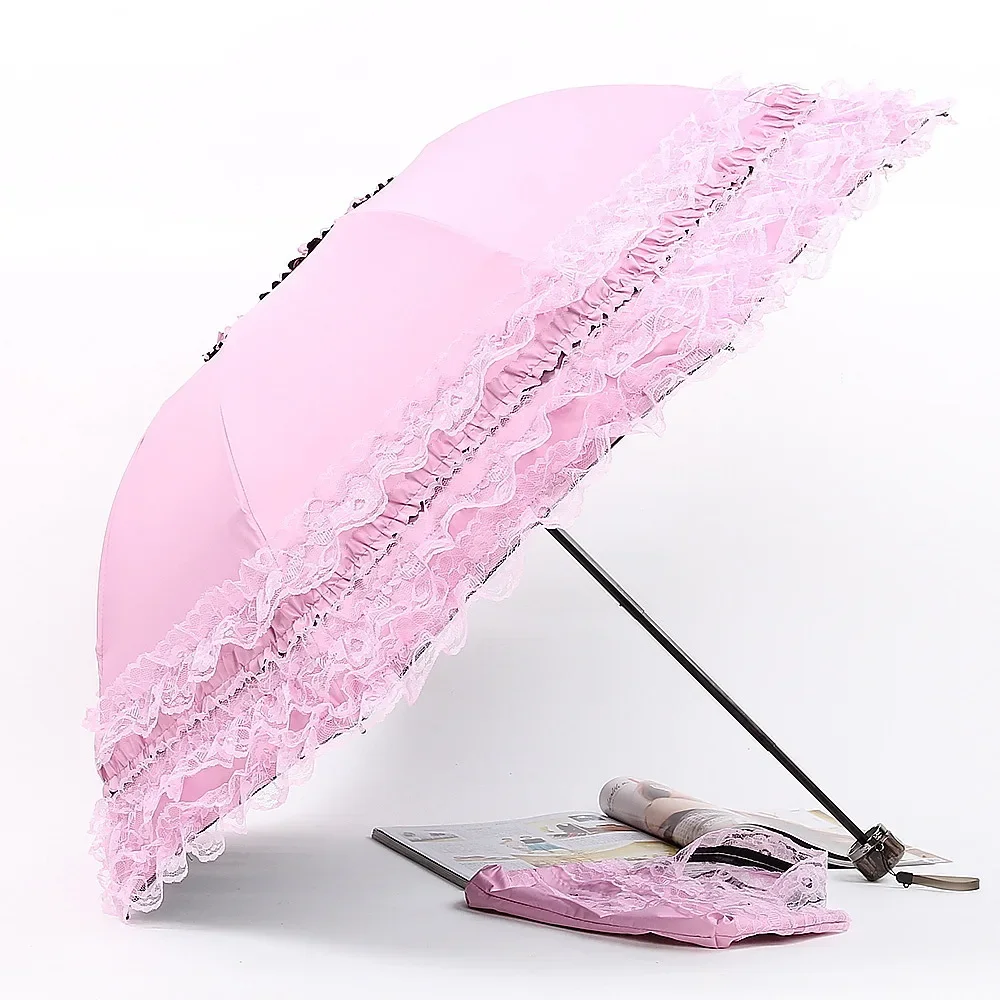 Vintage Lace Parasol Uv Protection Folding Umbrella Stylish Lace Folding Umbrella for Sun Protection Rain Lightweight Portable