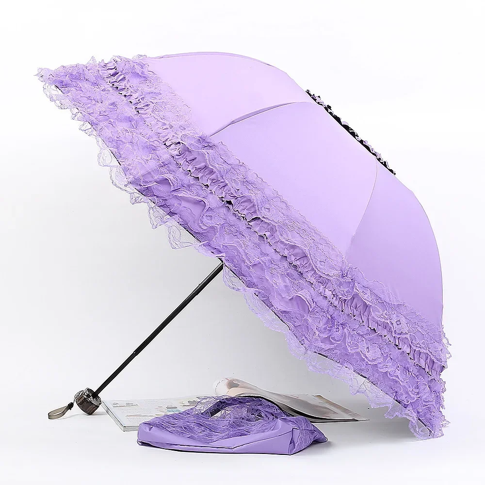 Vintage Lace Parasol Uv Protection Folding Umbrella Stylish Lace Folding Umbrella for Sun Protection Rain Lightweight Portable
