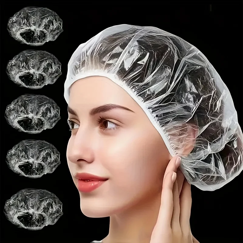 300/100/Pack Heavy-Duty Elastic High-Quality Disposable Shower Caps - Transparent Plastic Disposable Head Covers for Travel, Hair Salons, Hair Dyeing, and Haircuts, Suitable for Hair Care, Swimming, and Bathing - Indoor Shoe Covers, Clean and Hygienic, Durable and Hygienic Design, Secure Fit, Easy to Put on and Take Off, Protects Hair | Stable Non-Slip Headgear | Disposable Toiletries