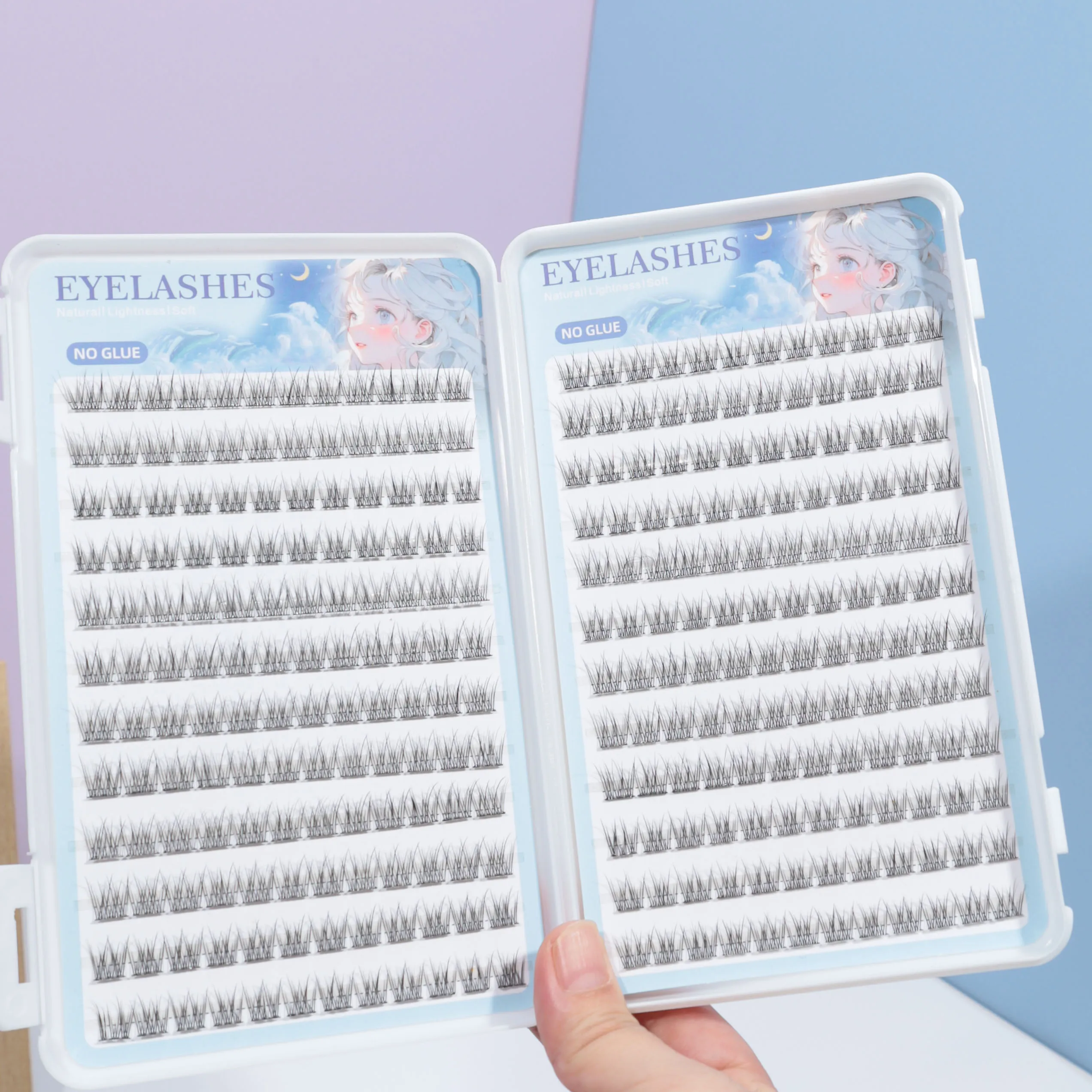 288 Clusters of Self-Adhesive False Eyelashes - C Curl, 12mm Fish Tail Design, Natural Cross Style, Glue Free False Eyelashes
