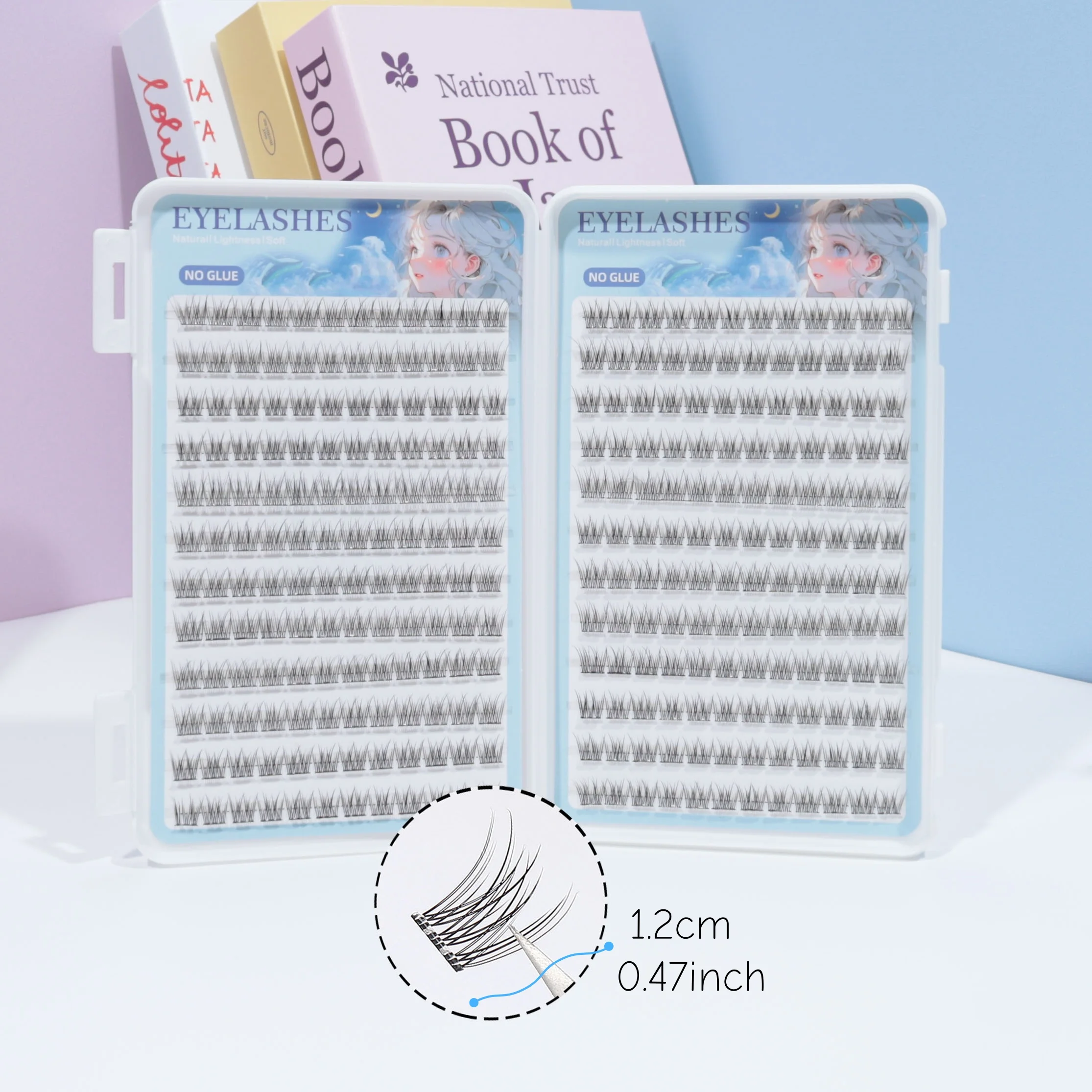 288 Clusters of Self-Adhesive False Eyelashes - C Curl, 12mm Fish Tail Design, Natural Cross Style, Glue Free False Eyelashes