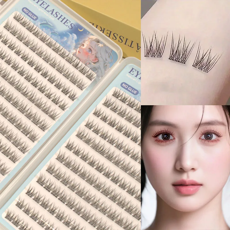 288 Clusters of Self-Adhesive False Eyelashes - C Curl, 12mm Fish Tail Design, Natural Cross Style, Glue Free False Eyelashes