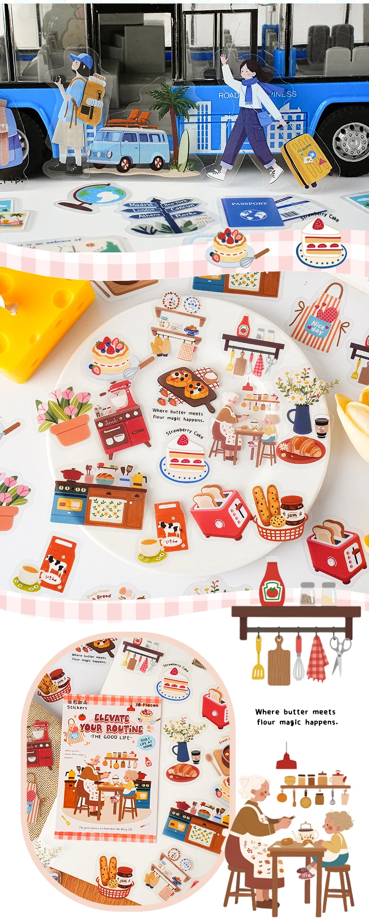 30Pcs/Pack Light Up Daily Life Series Decorative Stickers Material Perfect for Journaling Diy Scrapbooking Supplies