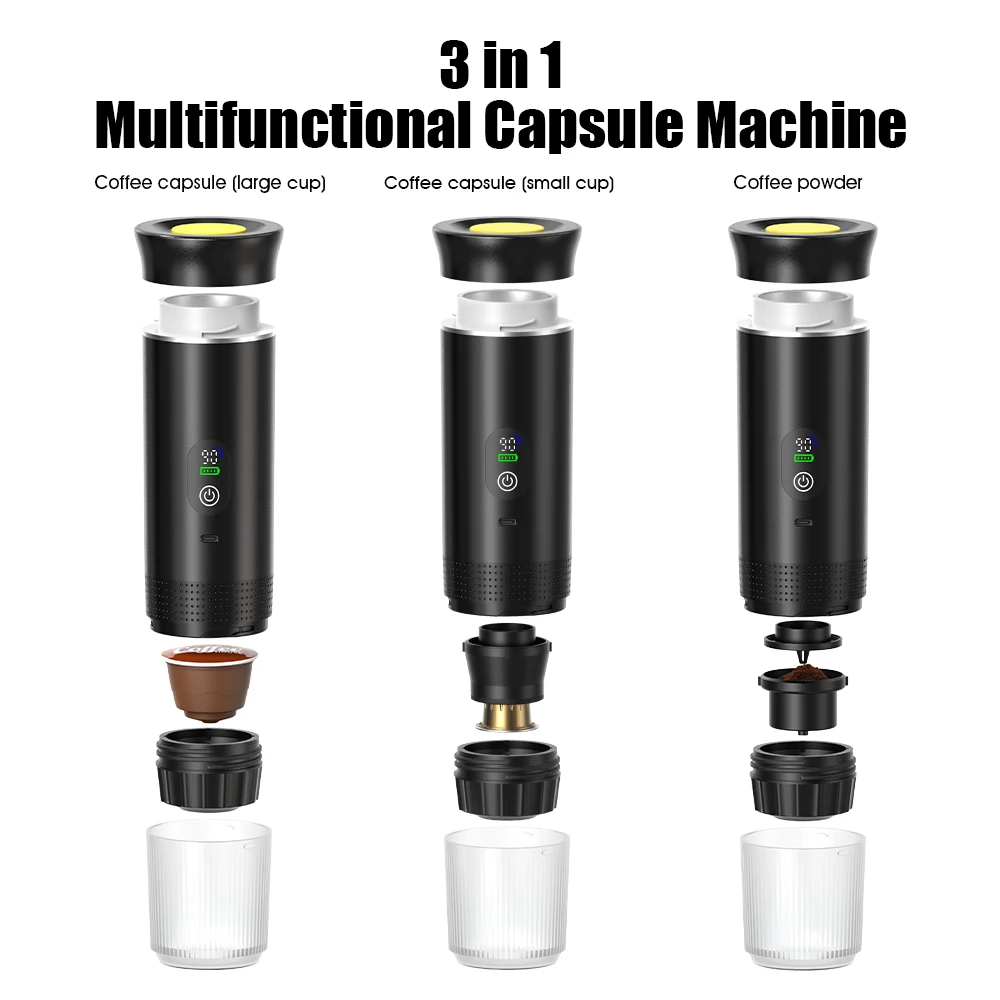 DENOKIN Portable Espresso Coffee Machine With Digital Display 3-in-1 Capsule Coffee Maker for Car & Home Camping Coffee Maker