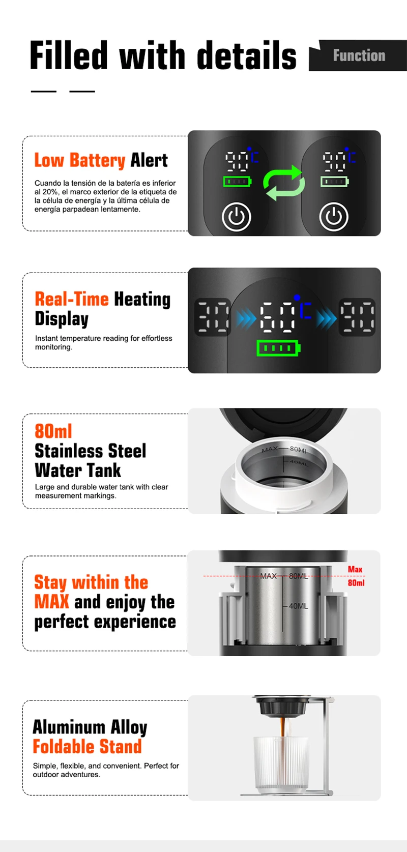 DENOKIN Portable Espresso Coffee Machine With Digital Display 3-in-1 Capsule Coffee Maker for Car & Home Camping Coffee Maker