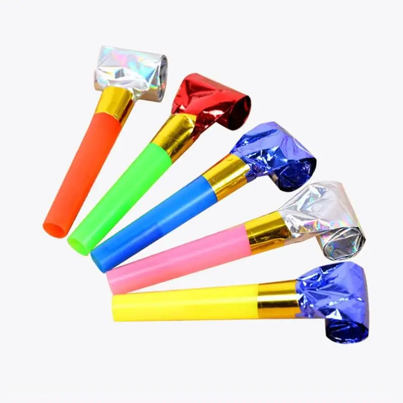 20Pcs Musical Blow Outs Balloon Mixed Glitter Fringed Metallic Noisemaker Kids Cute Blowouts Whistles for Halloween Xmas Party