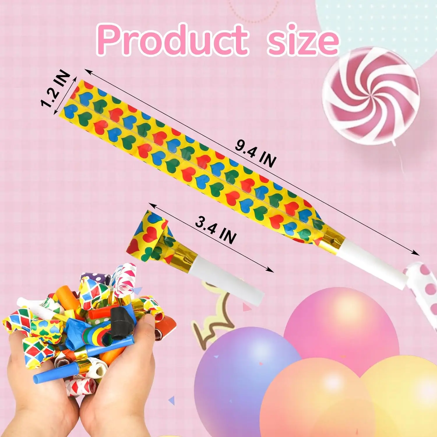20Pcs Musical Blow Outs Balloon Mixed Glitter Fringed Metallic Noisemaker Kids Cute Blowouts Whistles for Halloween Xmas Party