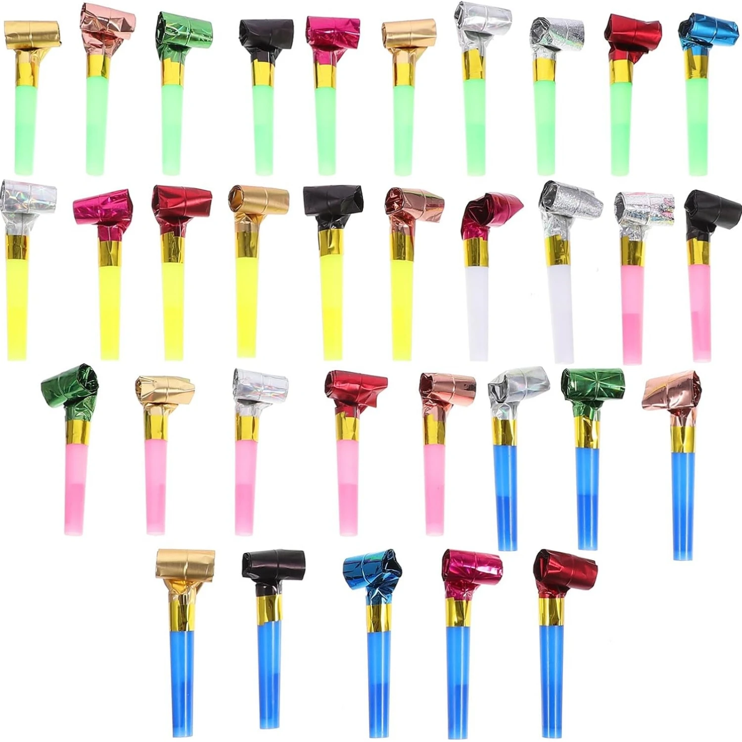 20Pcs Musical Blow Outs Balloon Mixed Glitter Fringed Metallic Noisemaker Kids Cute Blowouts Whistles for Halloween Xmas Party