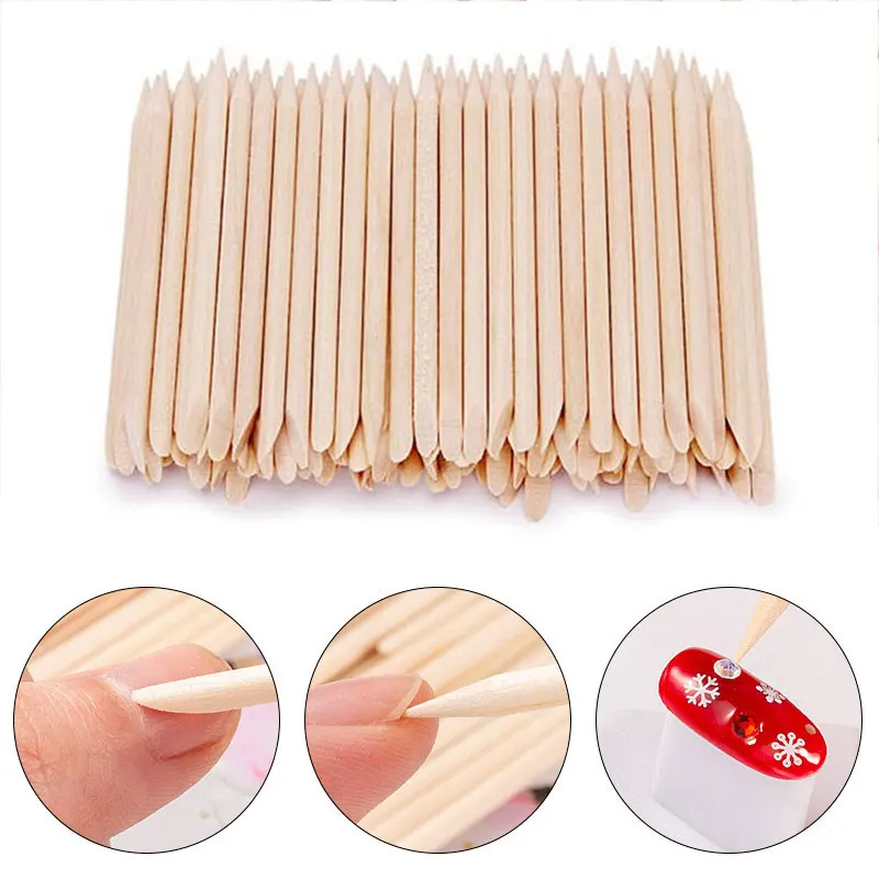 Nail Orange Wood Sticks 100/500Pcs Double Head Cuticle Pusher Remover Pedicure Manicure Sticks Tool 11.5cm Rhinestone Picking