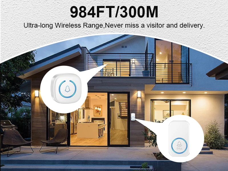 EZHEN Smart Wireless Doorbell Welcome Door Bell 60 song Ringtones Differentiated Doorbell Mute Home Office Call Bell US EU Plug