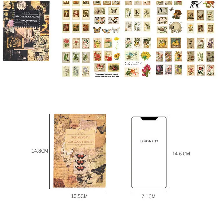 20 Sheets Vintage Scrapbooking Stickers Books PET Materials Creative DIY Journal Collage Material Journaling Supplies Stickers