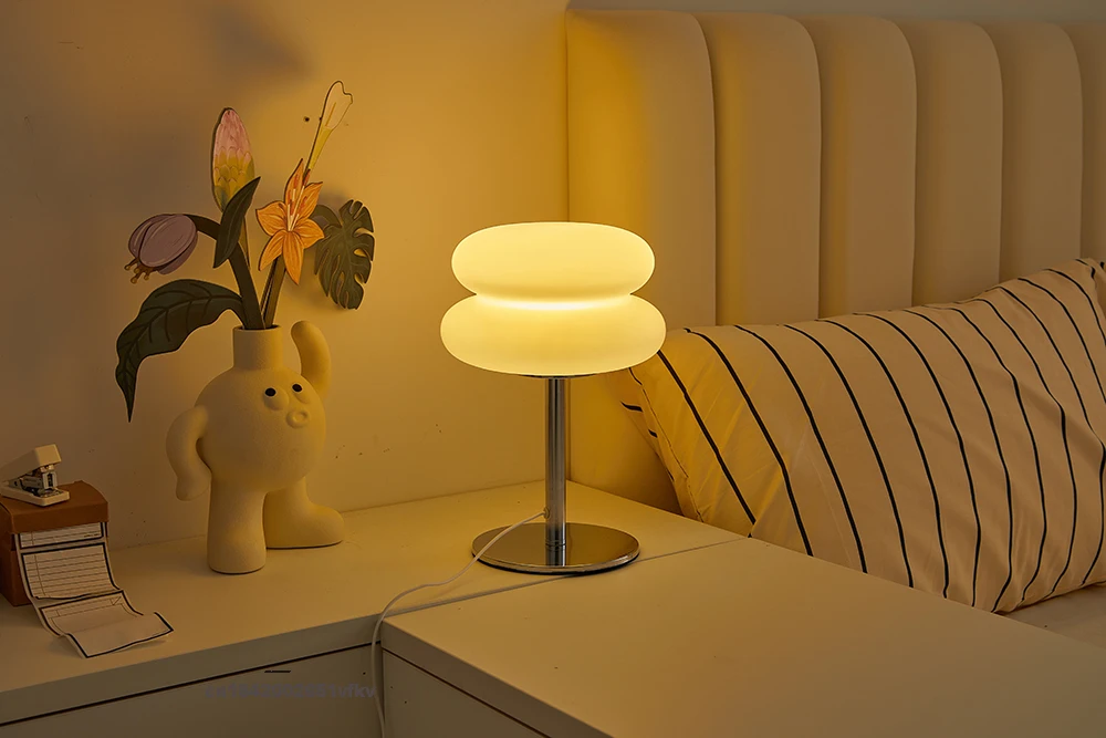 Bauhaus Table Lamp Plastic Lampshade Bedroom Bedside Living Room Nordic Mushroom Lamp 9-Level Brightness Dimming Ambient Light