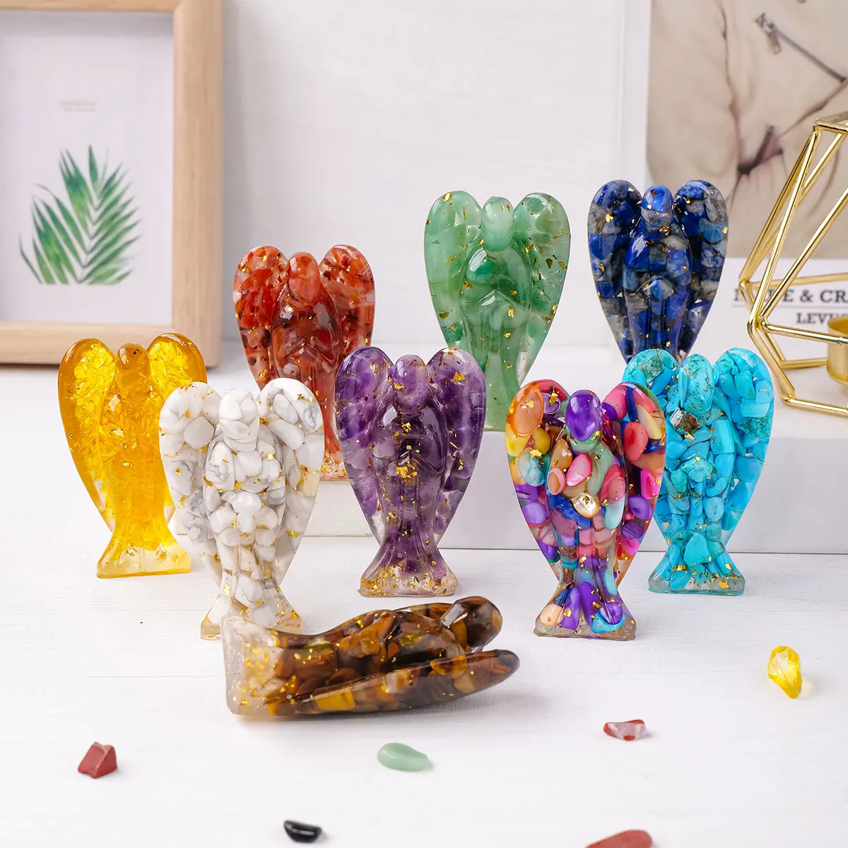 1PC Natural Crystal Guardian Angel Figurine Amethyst Rose Quartz Colorful Healing Stone Gem Craft Gift Home Decor Ornaments