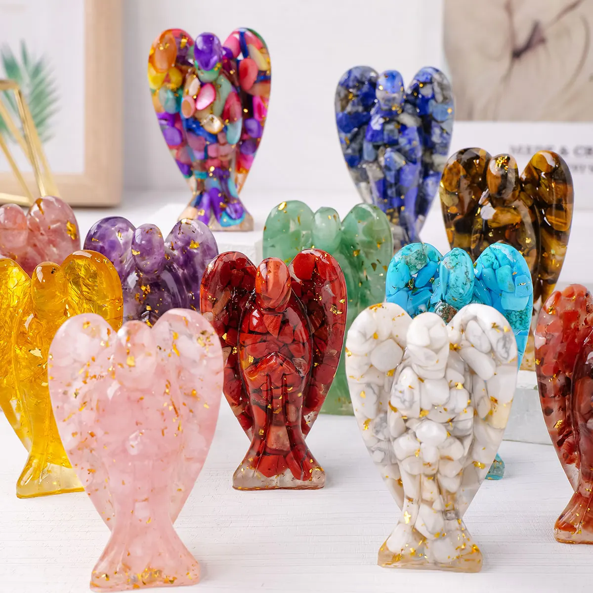 1PC Natural Crystal Guardian Angel Figurine Amethyst Rose Quartz Colorful Healing Stone Gem Craft Gift Home Decor Ornaments