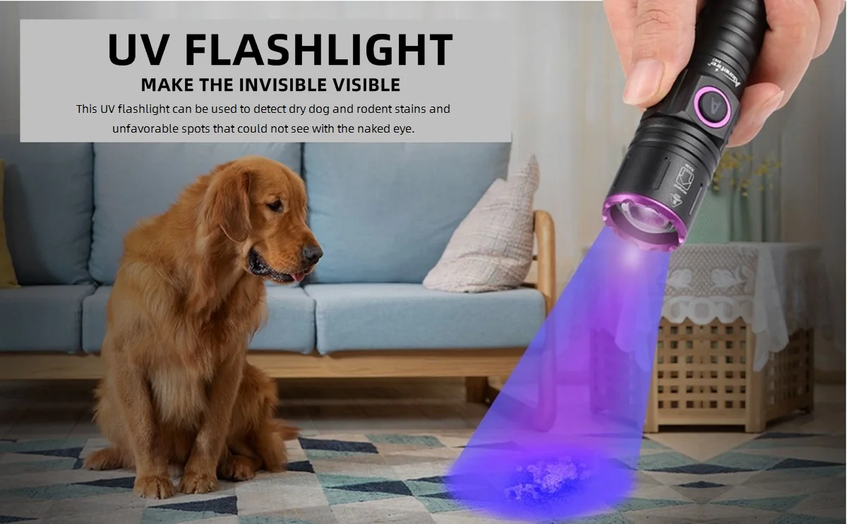 15W High Power UV 395/365nm USB Rechargeable Flashlight Cat Dog Urine Tinea Ore Money Scorpion Fluorescence Marker Purple Light