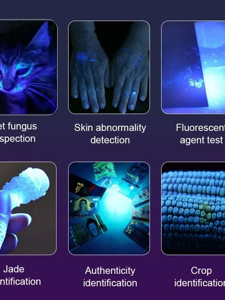 15W High Power UV 395/365nm USB Rechargeable Flashlight Cat Dog Urine Tinea Ore Money Scorpion Fluorescence Marker Purple Light