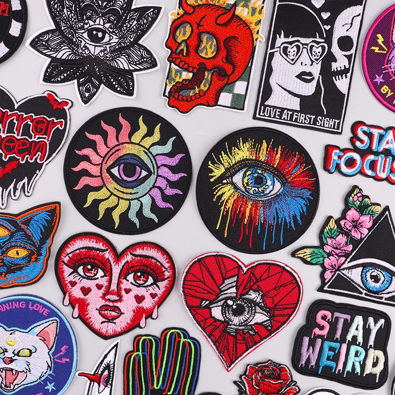 Punk Series Patch Iron On Patches For Clothing Thermoadhesive Patches On Clothes Horror Eyes Embroidery Patch DIY Sewing Patch