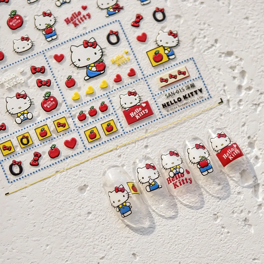 1PCS Sanrio Cute Hello Kitty 5D Embossed Nail Art Stickers New Anime Character Nail Art Decoration Kurome Melody Nail Stickers