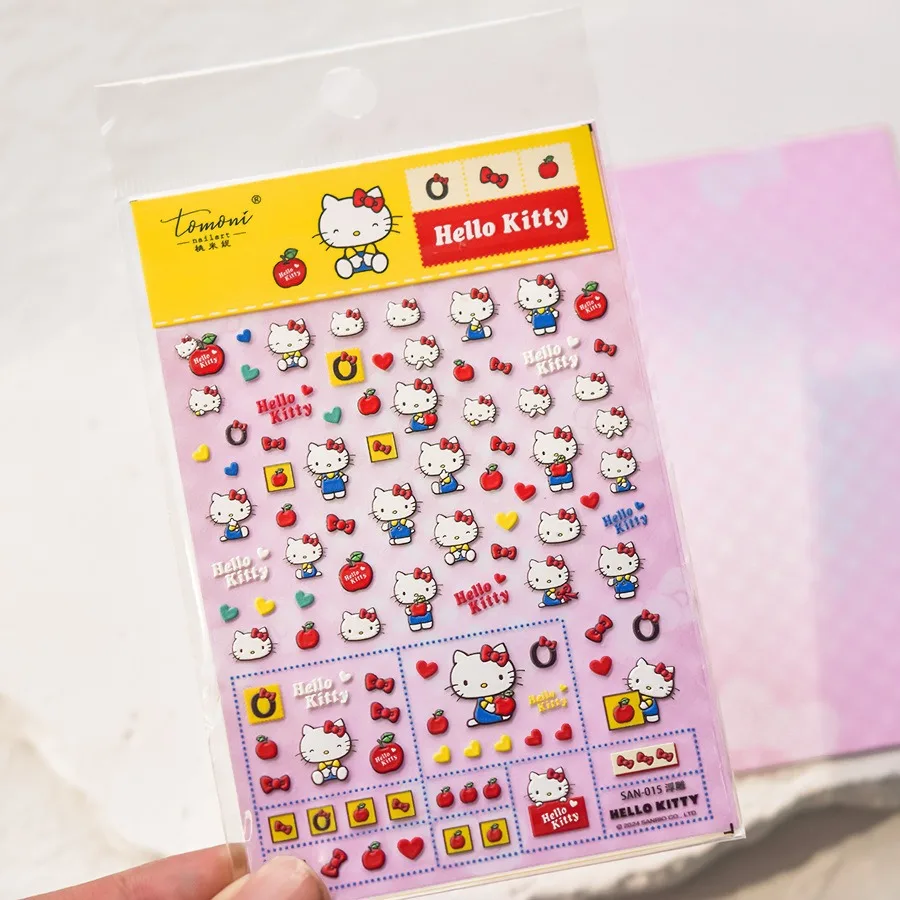 1PCS Sanrio Cute Hello Kitty 5D Embossed Nail Art Stickers New Anime Character Nail Art Decoration Kurome Melody Nail Stickers